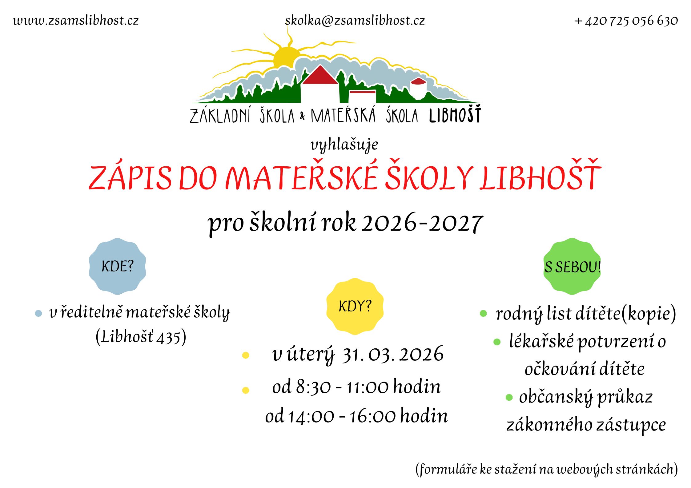 Zápis k předškolnímu vzdělávání 2026-27